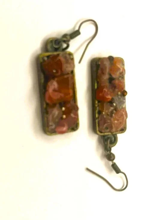 Red Jasper Earrings Handmade Gemstone Dangle Bronze Boho Gift - Picture 6 of 8